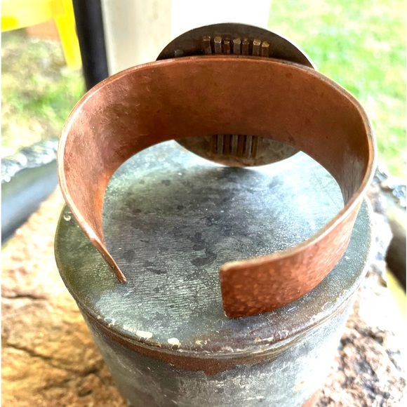 Blacksmiths Handcrafted Hammered Copper Cuff Bracelet Upcycled Vintage Silver - Picture 7 of 11